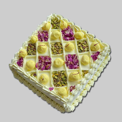 "Square shape Rasagulla with Dryfruit cake - 1kg - code B04 - Click here to View more details about this Product